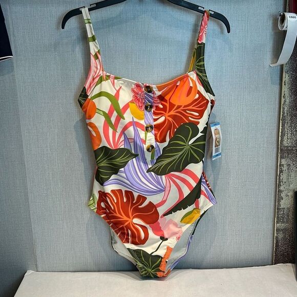 NEW Social Standard by Sanctuary Womens Button Front One-Piece Swimsuit Sz Large - Picture 1 of 10